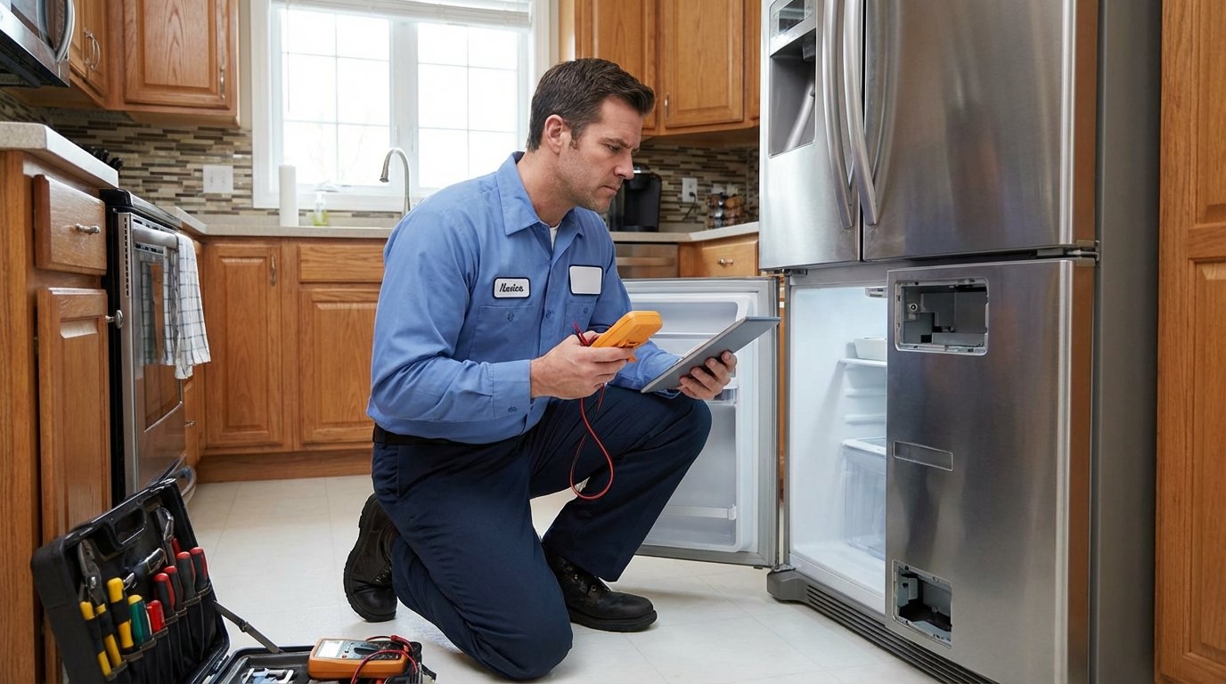 Técnico revisando nevera — reparación de neveras en Cali a domicilio